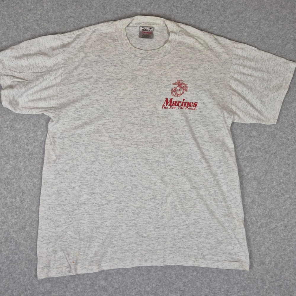 Vintage Oneita T-Shirt Mens Large Gray USMC Marines Iwo Jima Single Stitch 90s